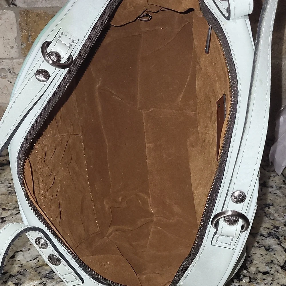 Patricia Nash Fiora Satchel White Waxed Tooled